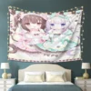 VIKAMA Nekopara Chocola and Vanilla Tapestry Anime Maid Style Wall Hanging with Pink Green Plaid Elements for Bedroom Decor