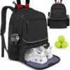 Professional Racquet Tennis Backpack with Shoes Pocket Badminton Bag Sports Racket Pack Holds 1-2 Tennis Rackets Gym Fitness Bag