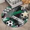 VIKAMA Children's Soccer Rug - Cartoon Soccer Field Round Mat for Bedroom, Non-Slip Learning Chair Floor Protection Mat