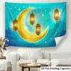 VIKAMA Ramadan Turquoise Sky Moon Star Banner Retro Golden Lantern Decor Wall Hanging for Muslim Festival Backdrop Decor